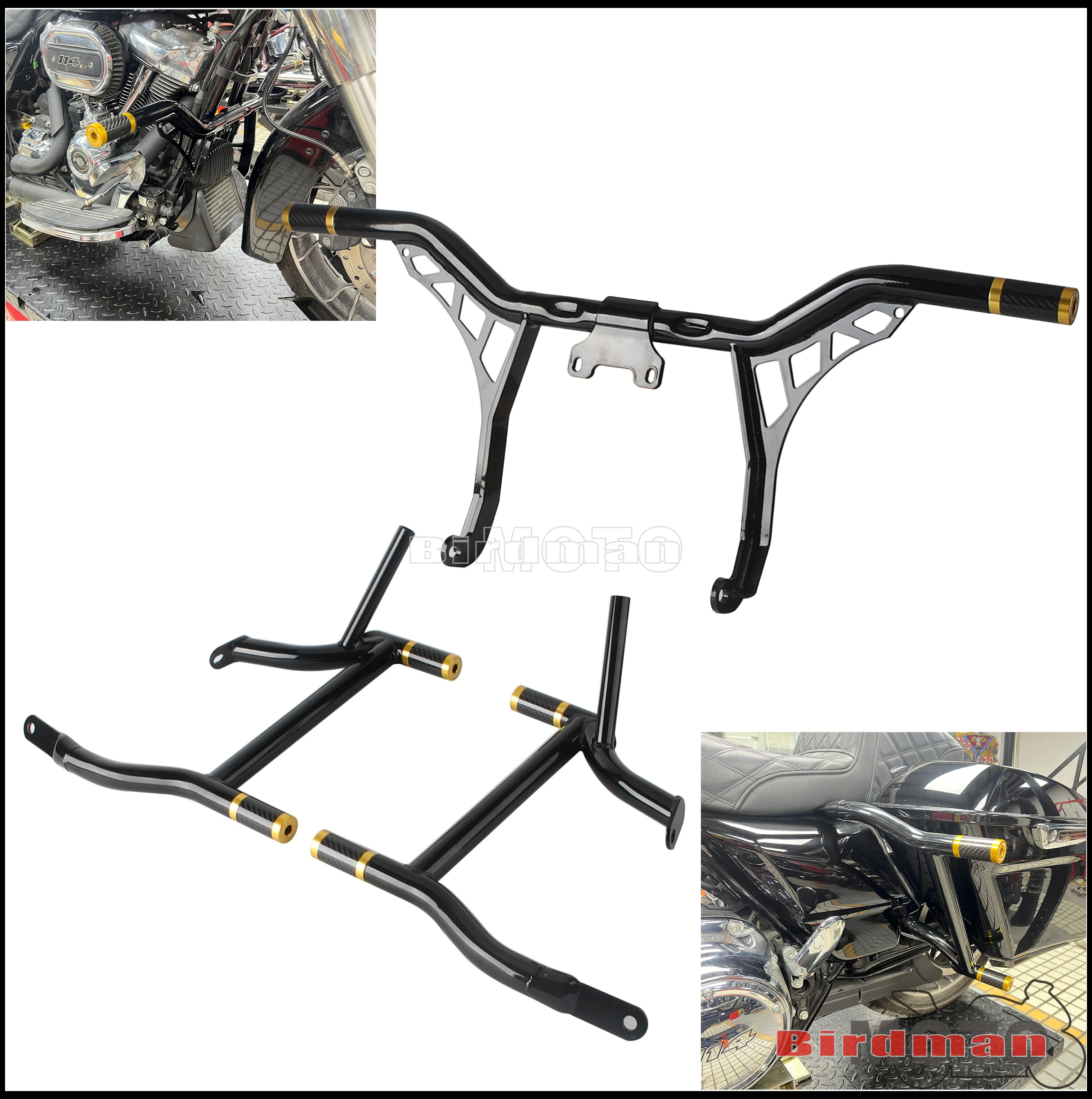 

For Harley Touring Front Highway Engine Guard Rear Saddle Bag Crash Bar Road King Street Glide Electra Glide Road Glide 2014-24