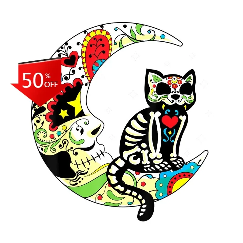 

Day Of The Dead Sticker Sugar Skull Cat Moon Pretty Laptop Motorcycle Luggage Skateboard BicycleColorful
