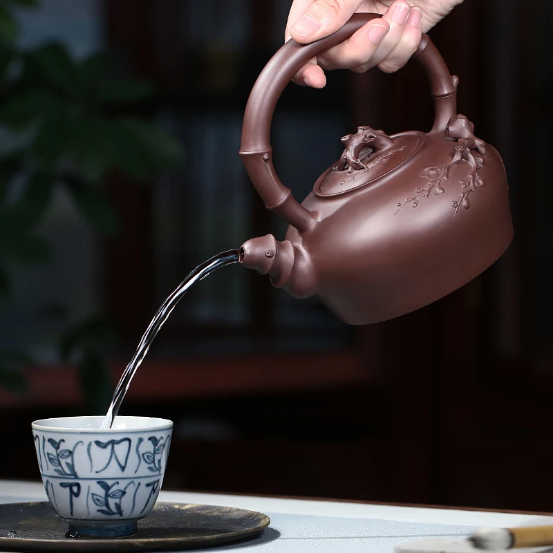 Yi Purple Clay Teapot, Handmade With Decals, Large Capacity Tea Pot, Original Ore, Clay, Set, Plum