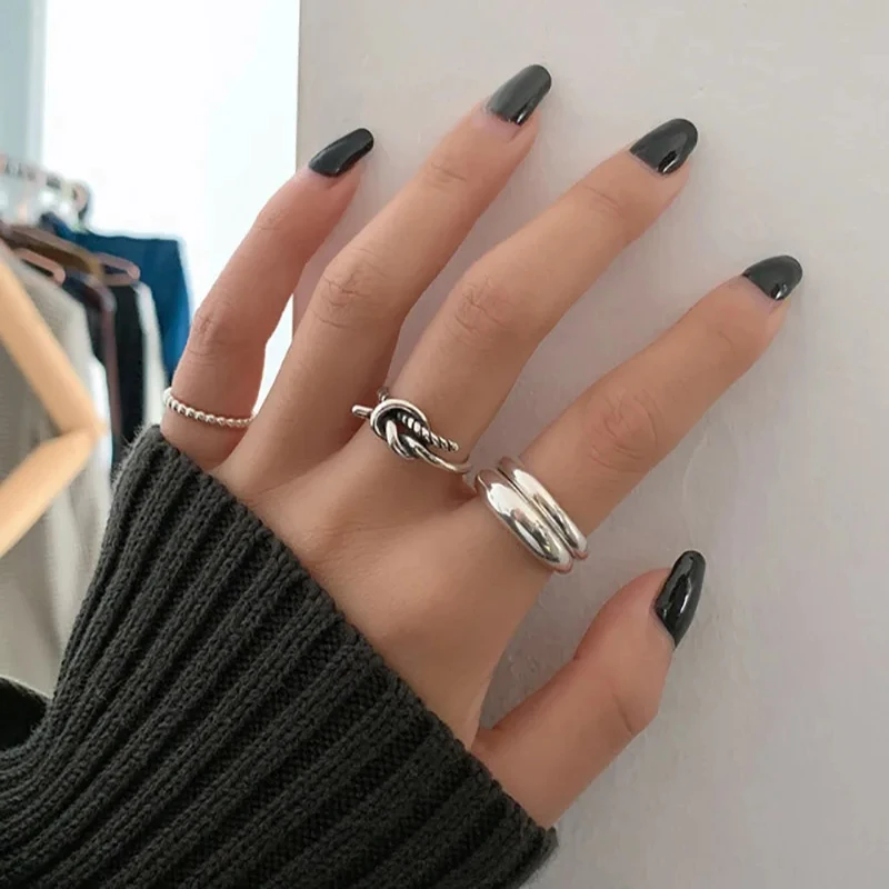 Foxanry Minimalist Stamp Finger Rings for Women Creative Vintage Punk Knotted Geometric Party Jewelry Gifts image 6