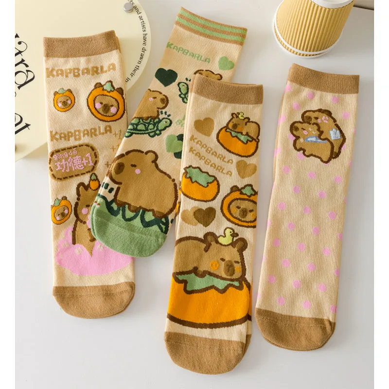 Hot Selling Miniso Cute Capybara Socks Anime Caroon Comfort Cotton Student Dormitory Home Autumn Winter Sock Kawaii Girl Gift