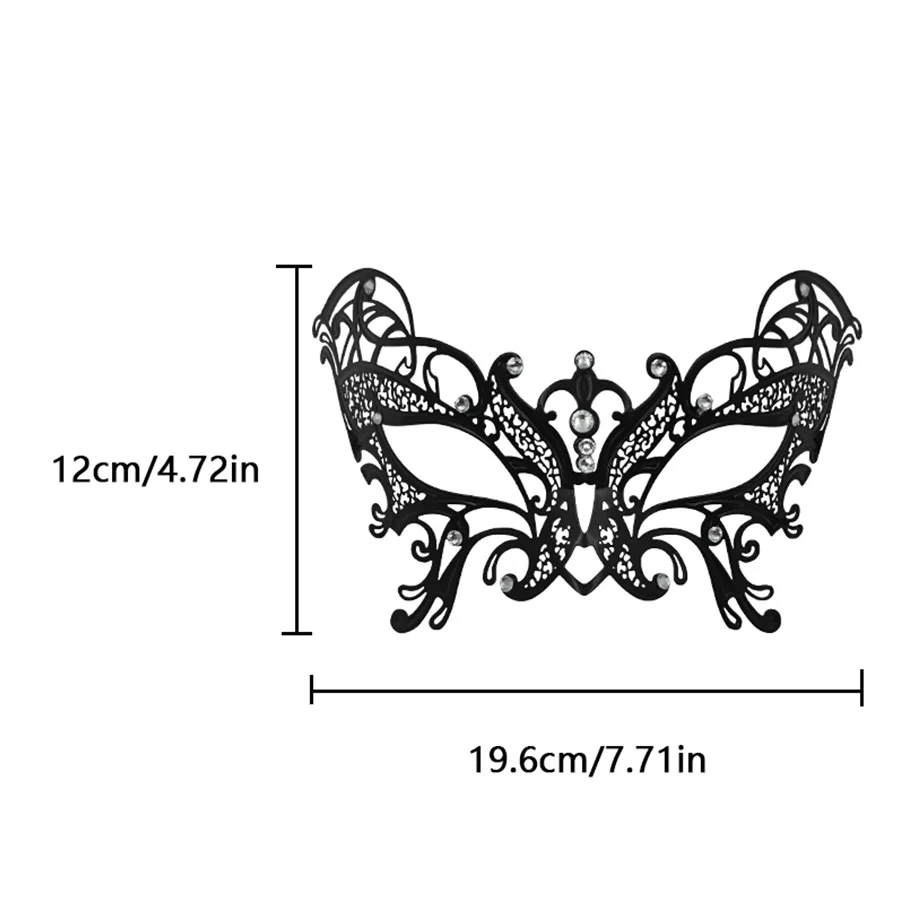 Máscara Encrusted Diamante Negro para Adulto, Renda Oca, Borboleta Masquerade Eye, Princesa Meia Máscara Facial, Halloween Prom Party Props