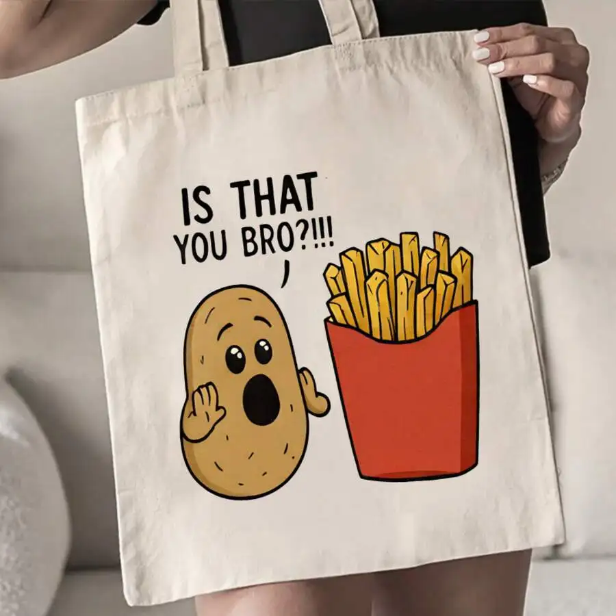 

Funny Potato And Fries Print Tote Bag Is That You Bro Casual Street Style Shoulder Bag For Adults