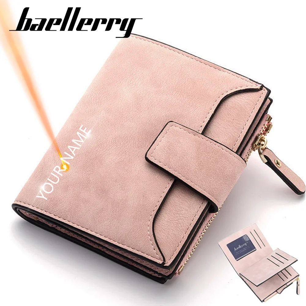 

Name Customized Women Wallets Simple Short Card Holder Female Purses Classic Coin Pocket Zipper Wallet for Girls