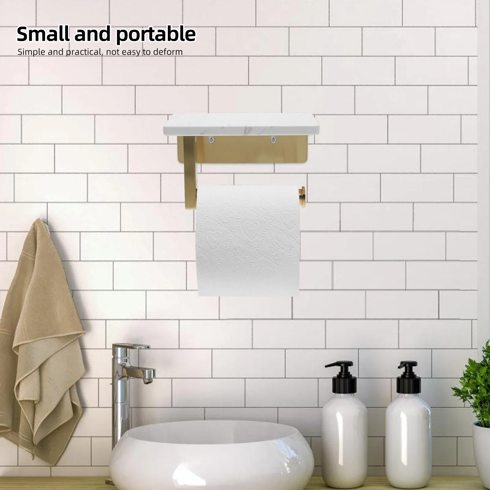 Stainless Steel Marble Toilet Roll Holder Wall Mounted Bathroom Paper Towel Rack Shelf Multipurpose Paper Holder Sturdy