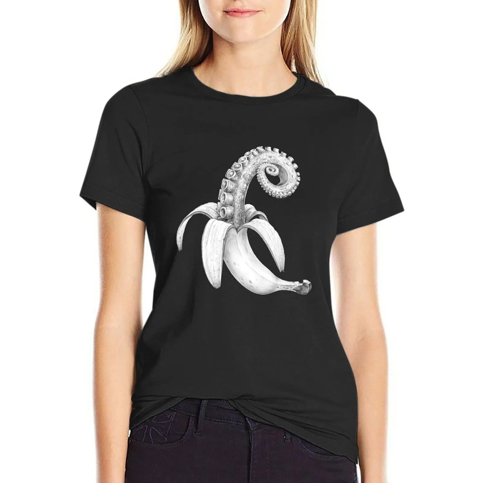 

Octopus banana black & white T-Shirt kawaii clothes plus size tops shirts graphic tees clothes for Women