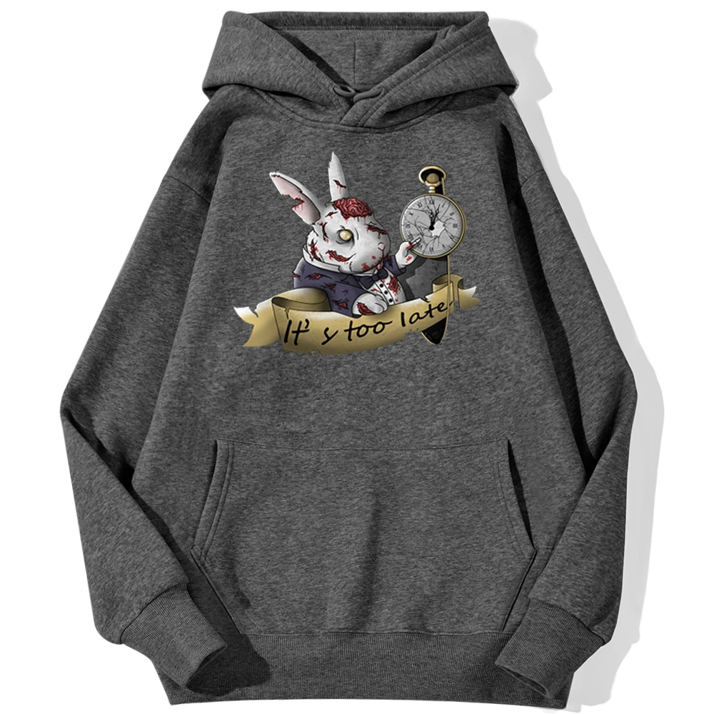 The White Zombie Rabbit Holding pocket watch Hoodies Streetwear Fleece Fashion Pullover Mens Autumn Casual Sweatshirts Hoodie