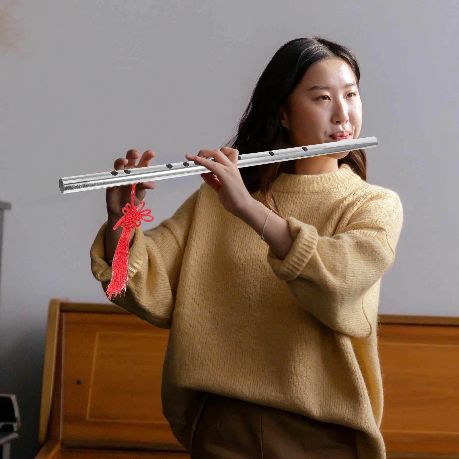 

1 set 1 Set Stainless Steel Flute Portable Retro Metal Musical Instrument For Beginners Kids Adults Practice Student