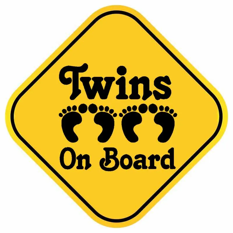 TWINS ON BOARD Car waterproof Sticker Cute Footprints window Decal Warning PVC 16CM