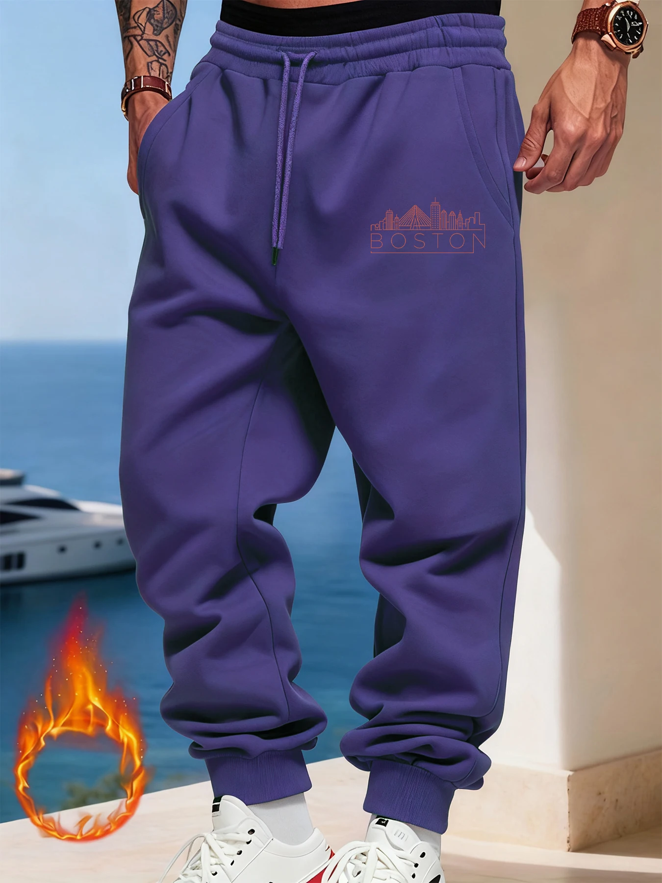 

Boston City Line Design Autumn Men Sweatpant Casual Jogging Britches Fashion Comfy Long Pant Trendy Basic Unisex Trousers