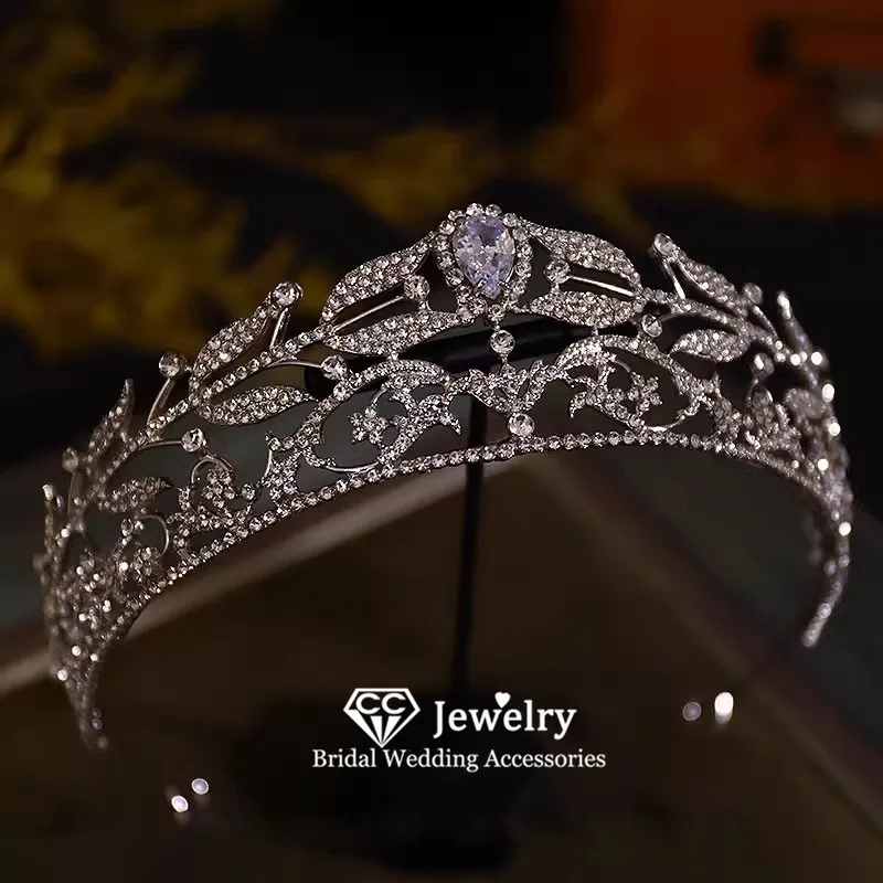 

CC Hair Crowns Wedding Hair Accessories Women Headbands Bridal Headpiece Women Tiaras Leaf Shape Vintage Crystal Tiaras HS10