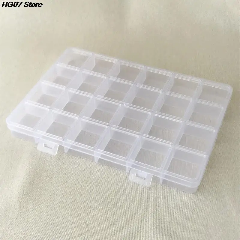 Practical 24 Grid Compartment Plastic Transparent Storage Box Jewelry Earring Bead Screw Holder Case Display Organizer Container