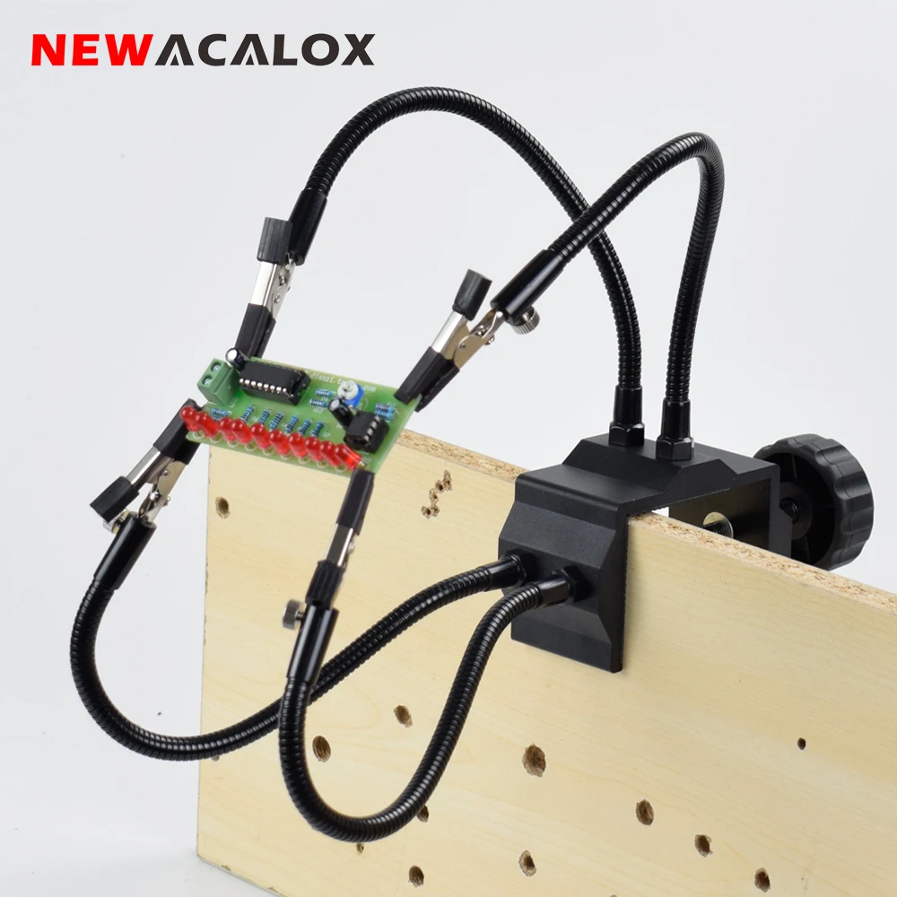 NEWACALOX Helping Hands Soldering Third Hand Tools  Flexible Arms With Adjustable Table Clamp PCB Holder Tool Electronics Repair