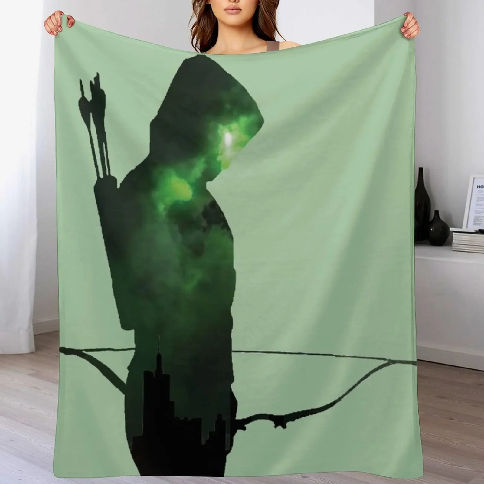 Green Arrow Silhouette Throw Blanket Durable Warm Blanket for Daily Home Use