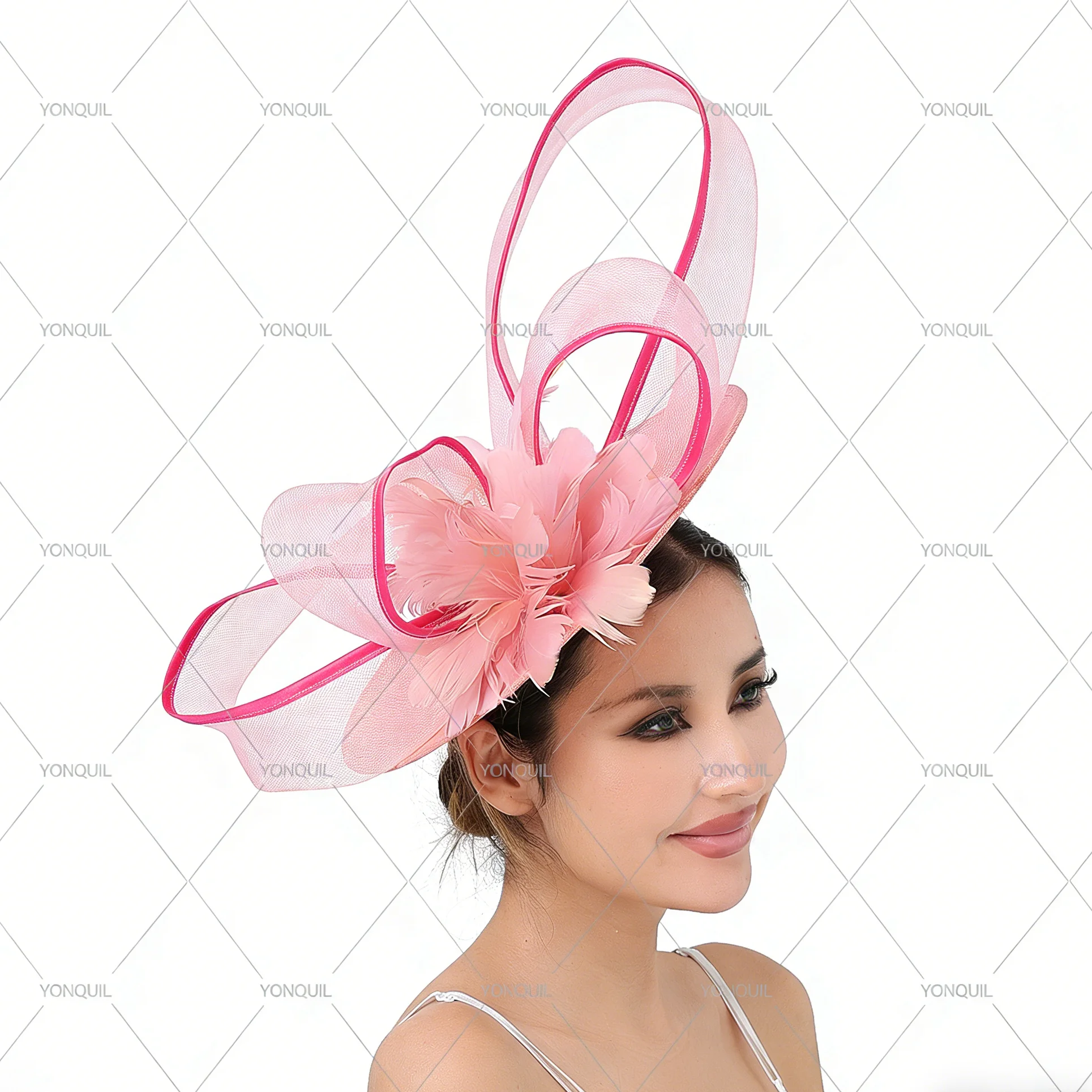 

Exquisite Feathers Fascinator Hat for Women Elegant Tea Party Mesh Hair Band Bowknot Bride Headdress Sweet Photography Accessory