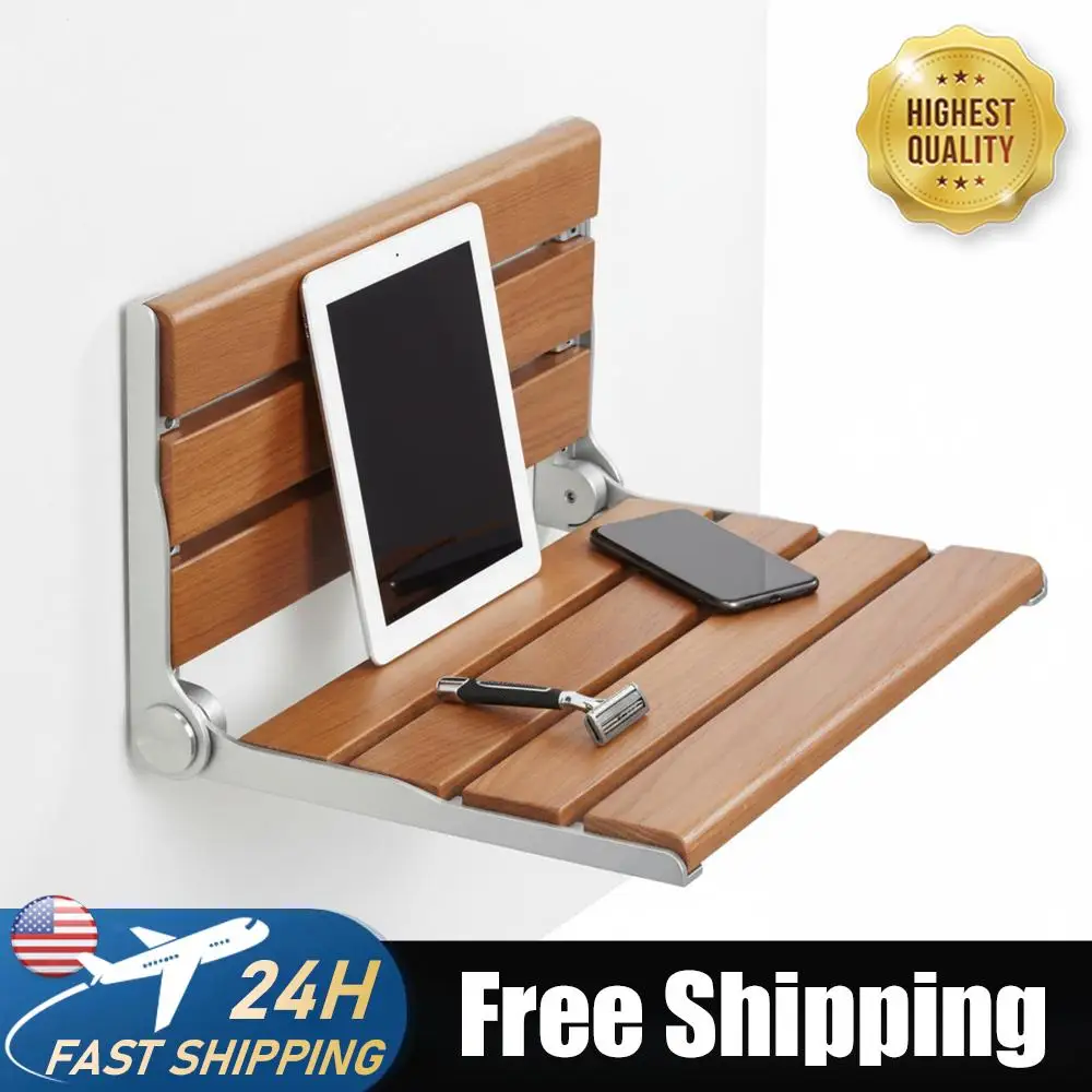 

17.7inch Wall-Mounted Folding Shower Seat with Back Fold Up Bathroom Stool Chair Anti-Slip for Elderly Disabled Pregnant