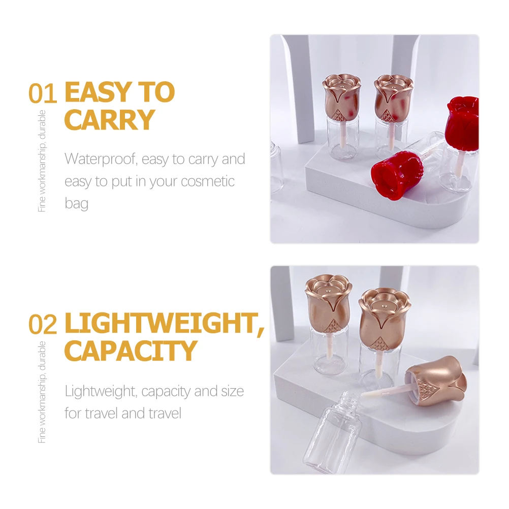 6Pcs Lip Gloss Tubes Empty Transparent Refillable Leakproof Cover Portable Travel Lip Balm Flower Shape Container
