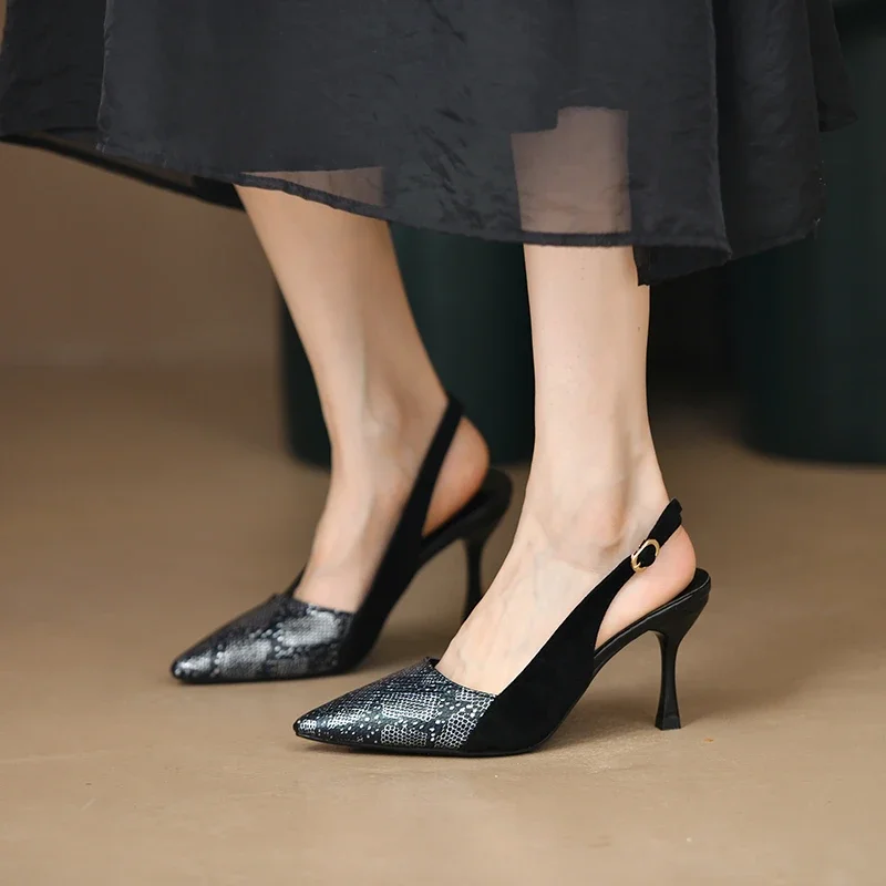 فستان أنيق لصيف 2025 بتصميم علامة تجارية اعوج مدبب بكعب عاري للنساء zapatos mujer