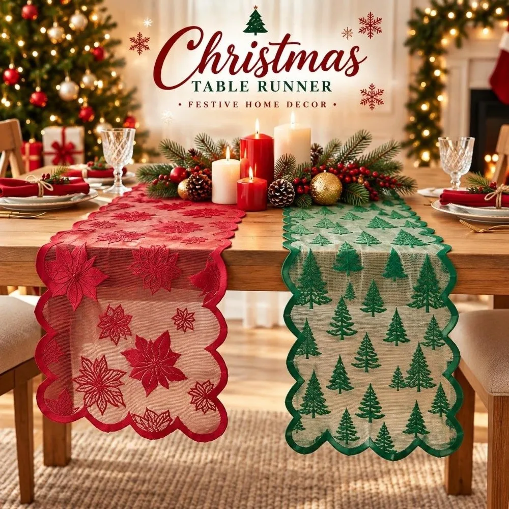 Jacquard Weave Christmas Table Runner Premium Finish Sheer Lace Jacquard Table Runner Vintage Long Table Decor Cloth Home Decor