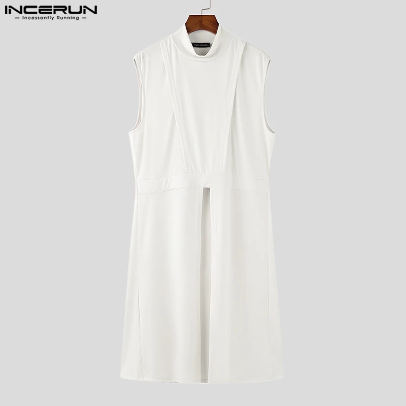 2024 Men Causal Simple Deconstruction Knitted Tank INCERUN Handsome Sleeveless Solid T-shirts Half High Collar Elegant Camiseta