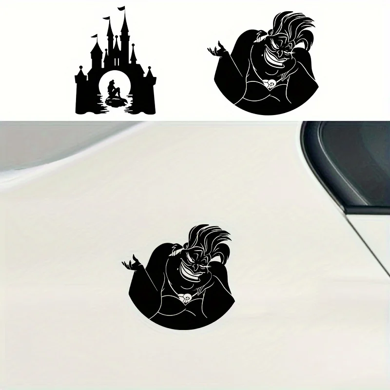 Disney Princess  Ariel The little Mermaid Castle Vinyl Sticker For Girl Car Window Bumper Decor, Ursula Silhouette Decals Laptop