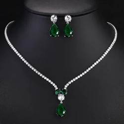 RAKOL New Fashion Water Drop Cubic Zirconia Pendant Necklace Earrings Jewelry Sets for Women Brides Wedding Dress Accessories