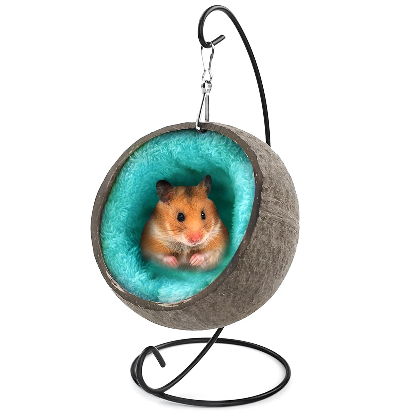 Natural Coconut Hamster Hideout Hammock with Warm Pad For Small Animal Suspension Coconut Husk Hamster Bed House