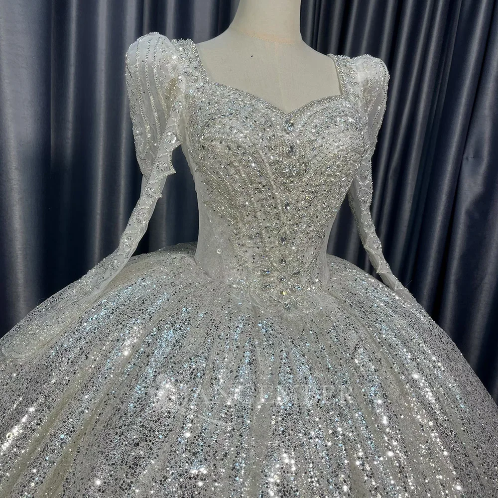 Abiti da sposa personalizzati con maniche lunghe e maniche lunghe, perline, pizzo, abiti da sposa da donna, con lacci sul retro, scoop, плаisakiе с eusдебн