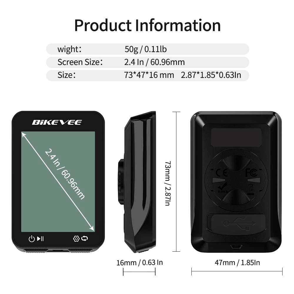 Bikevee Outdoor Bike Riding Speedometer GPS Wireless Cycling Computer Newest 2.4 LCD Display Bicycle Odometer MPH KM/H Multi-lingual Waterproof Rechargeable Bicycle Accessories Tracker with Auto Start/Stop/Backlight view 8