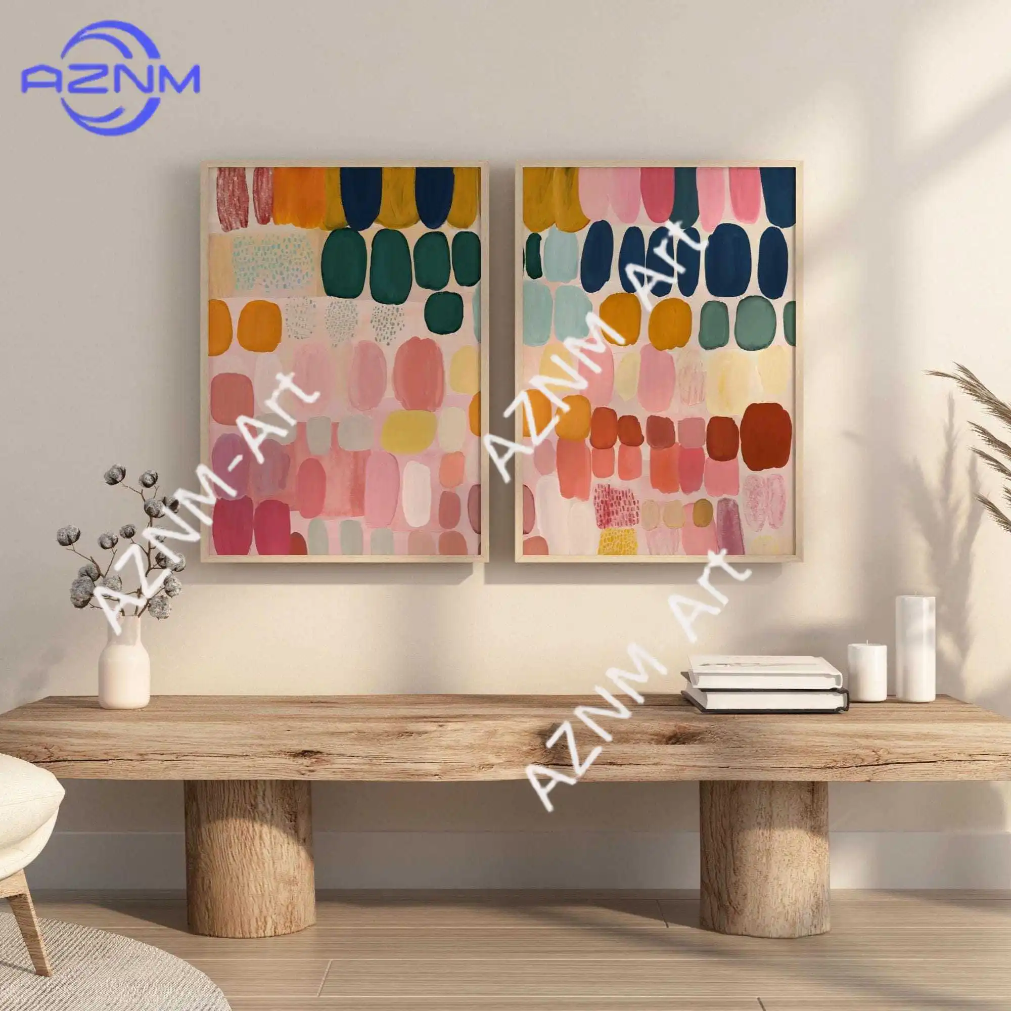 1/2-teiliges Set mit 2 niedlichen und farbenfrohen Pinselstrich-Drucken – moderne abstrakte Daubs-Kunst
