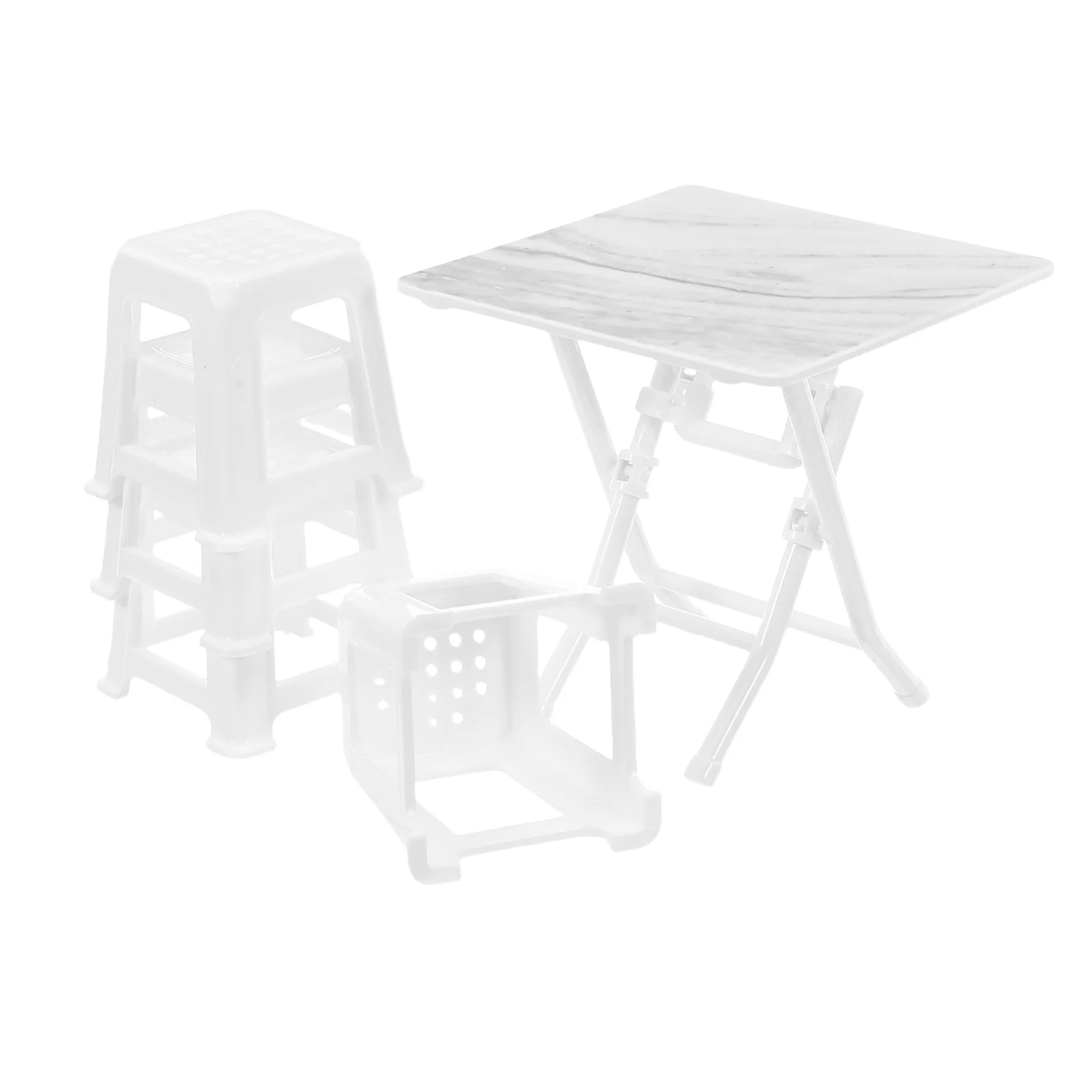 1Set Miniatur-Tisch-Stühle-Set, leicht, kompaktes Design für Reisen, Puppenhaus-Dekoration, Puppenhaus-Miniaturmöbel