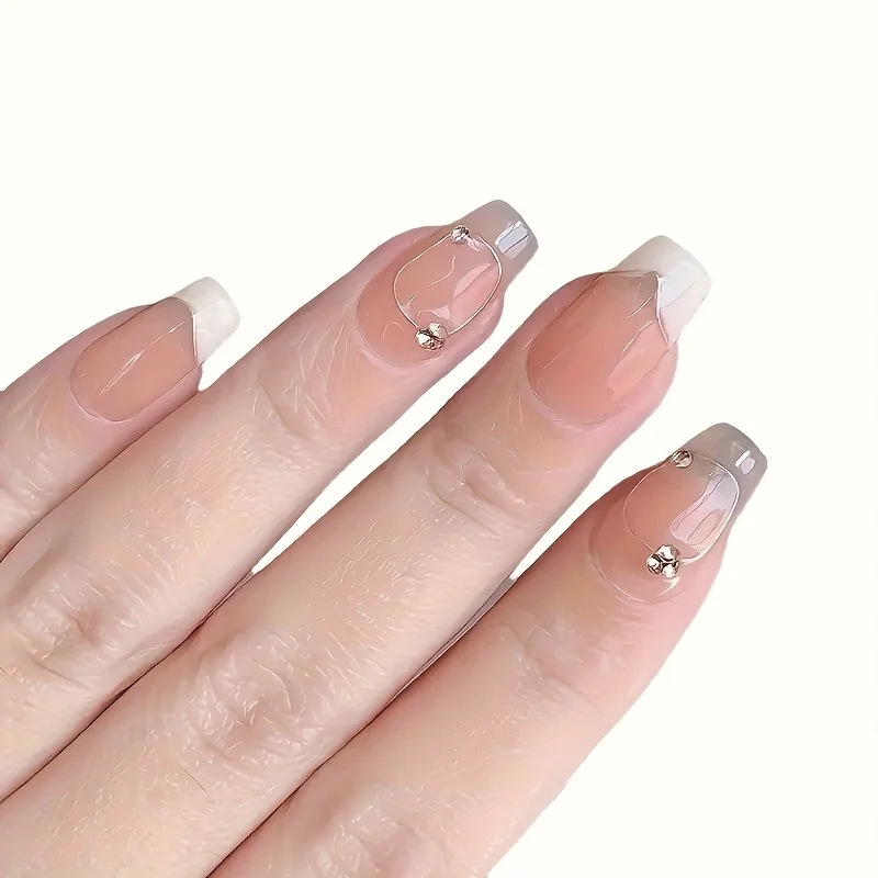 10 قطع من الأظافر المزيفة المصنوعة يدويًا الفرنسية الفاخرة ذات الطراز القصير، رقعة تزيين أظافر ماسية فرنسية قصيرة وطازجة صغيرة #4