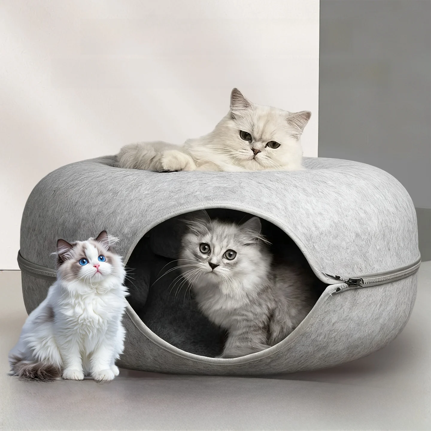 

Теплый войлочный домик-тоннель для животных в форме пончика, всесезонный, универсальный, зимний, уютный, игрушка-домик, укрытие для питомцев