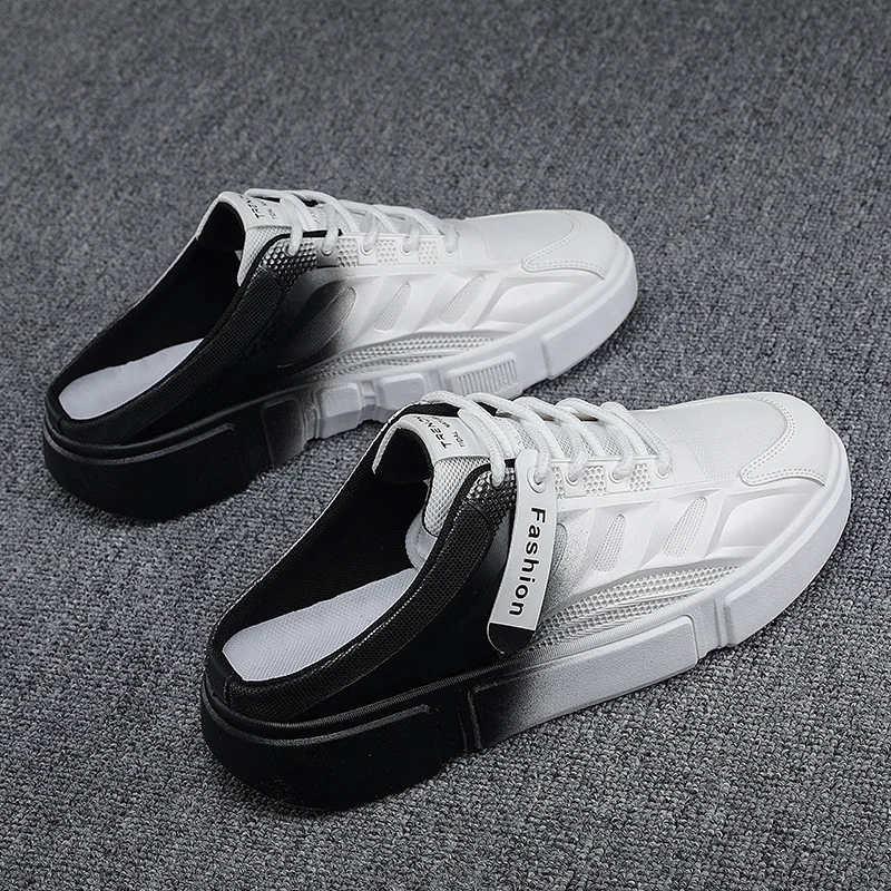 

Сетчатые сандалии с закрытым носком, получешки для мужчин, туфли-лодочки на плоской подошве, лоферы с открытой спиной, тапочки, мужские шлепанцы, повседневная обувь с полудрагоценным носком