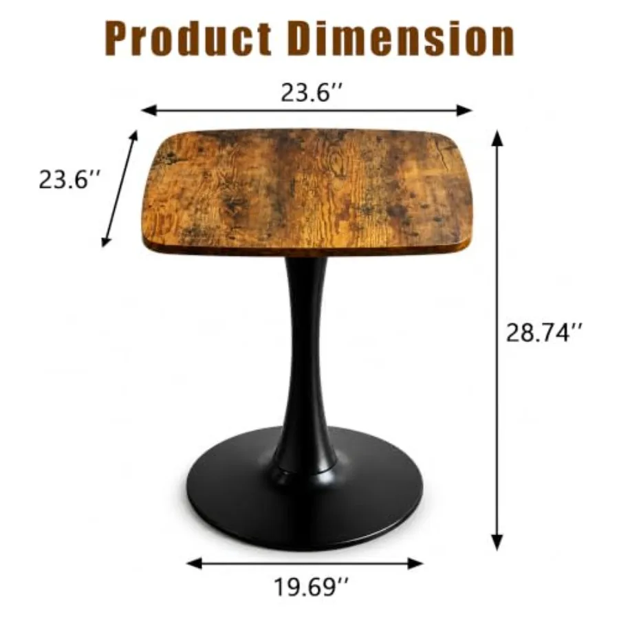 24 Square Tulip Table Coffee Table for Kitchen Living Dining Room, metal base, white, sleek modern design