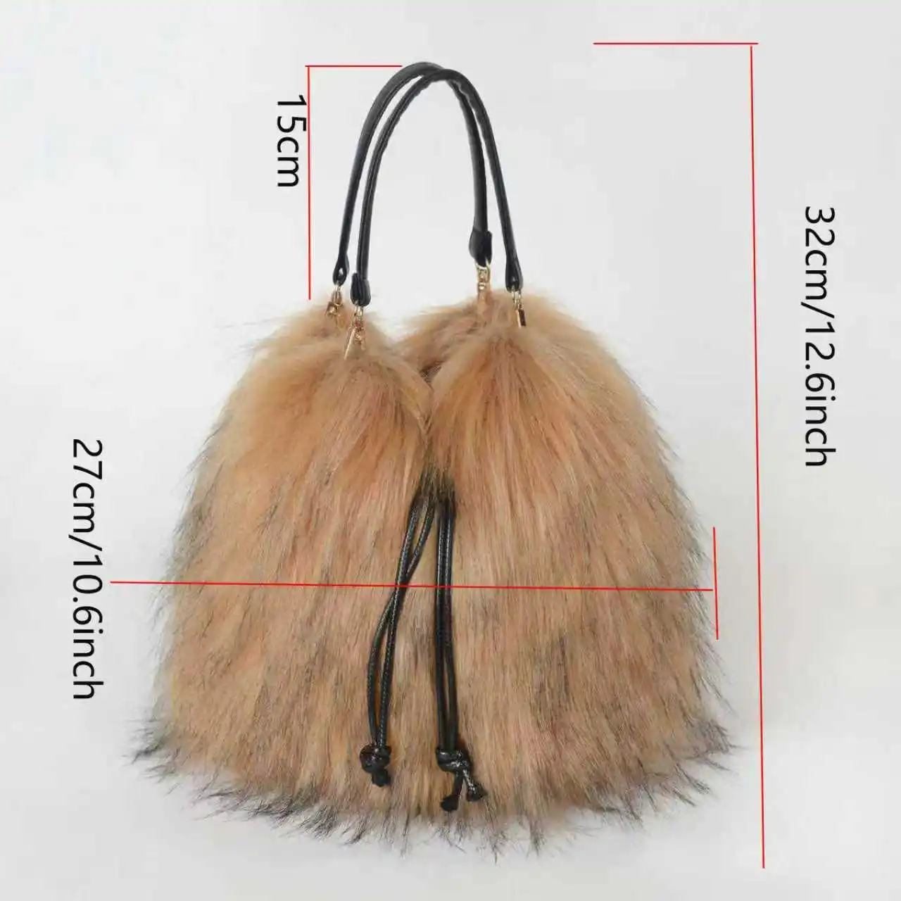 Modische Herbst-Winter Kunstfell-Handtasche Luxuriöse Bucket Bag für Damen Fell-Tragetasche Kunstwaschbärfell Hochwertige Handtasche – Detail 1