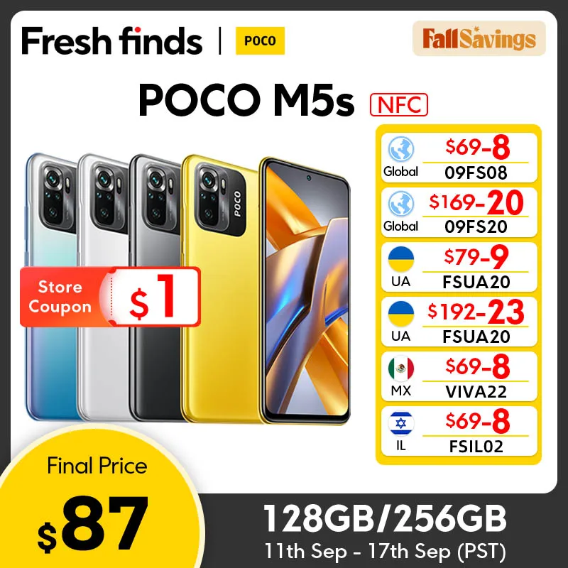 Poco M5s versión Global, 128GB/256GB, NFC, G95 MTK, cámara cuádruple ia de 64MP, Pantalla AMOLED Dotdisplay de 6,43 pulgadas, 33W