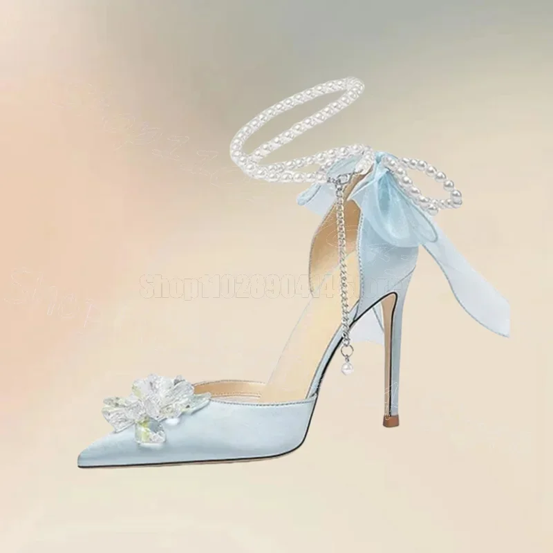

Crystal Flower Pearl Chain Pointed Toe Pumps Buckle Strap Women Shoes Thin High Heel Party Feast Dating 2025 Zapatos Para Mujere