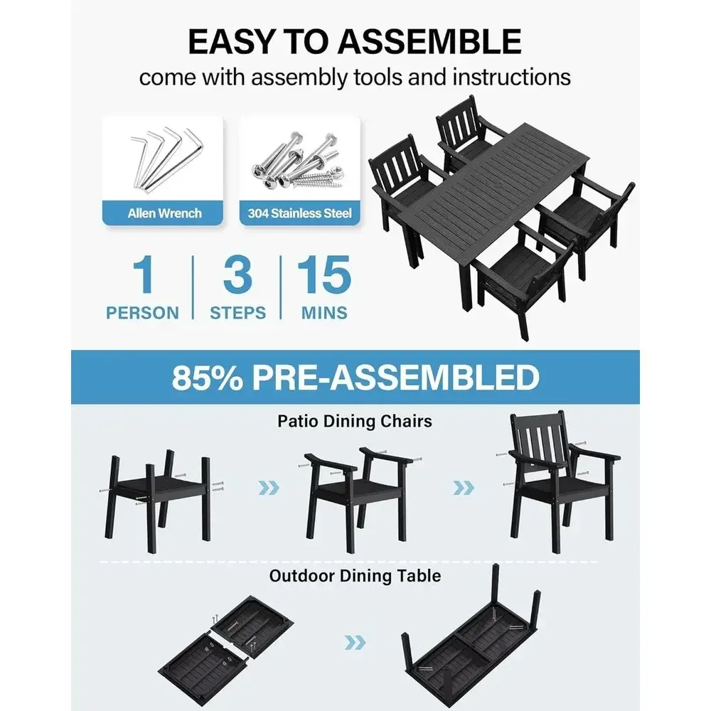 All-Weather Outdoor Dining Chairs Set of 4: Durable Curved Seats & Backs for Patio, Garden, Porch, Deck - Supports Up to 350lbs,
