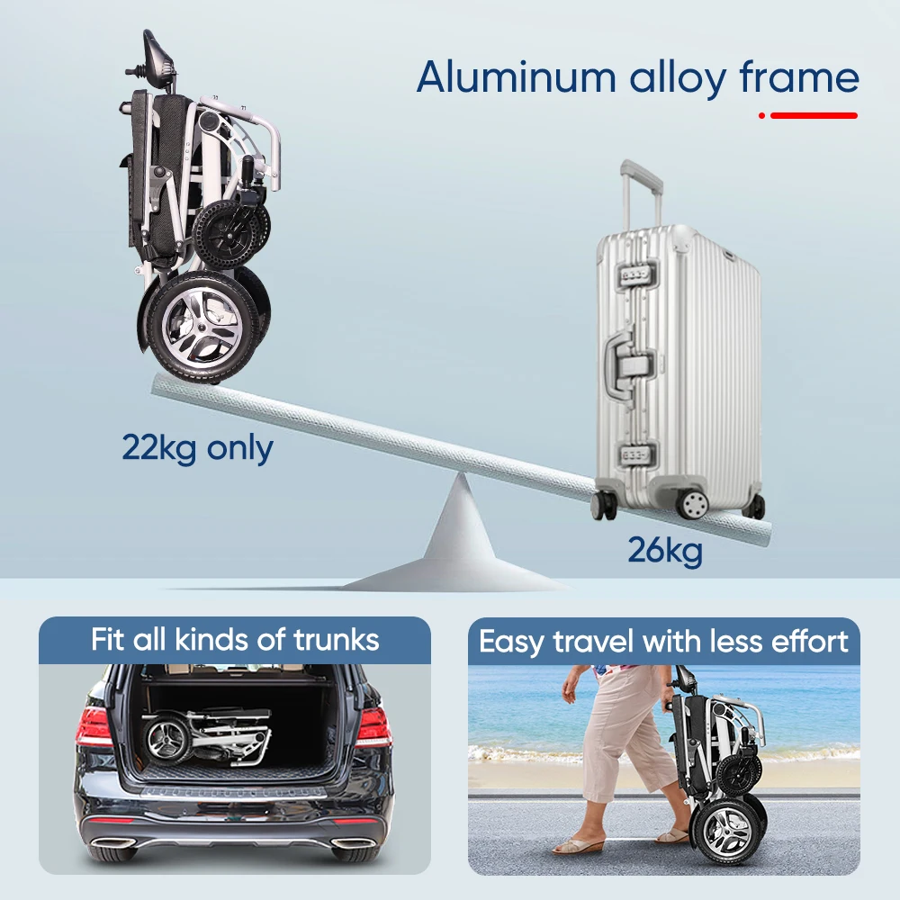 Best Seller 700W Powerful Motor Aluminum Wheelchair Lithium Battery Elderly Portable Lightweight Foldable Electric Wheelchair