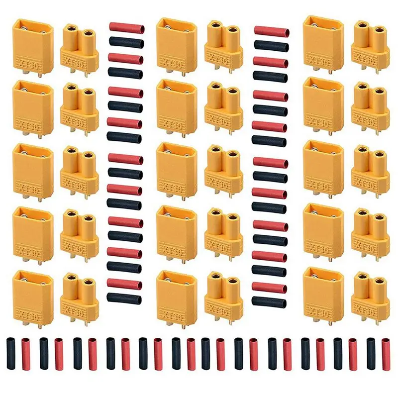 LICE-XT30 30 Pairs Male Female Battery Connectors XT30U Male Female Connectors Round Plug Female With Heat Shrink Tube