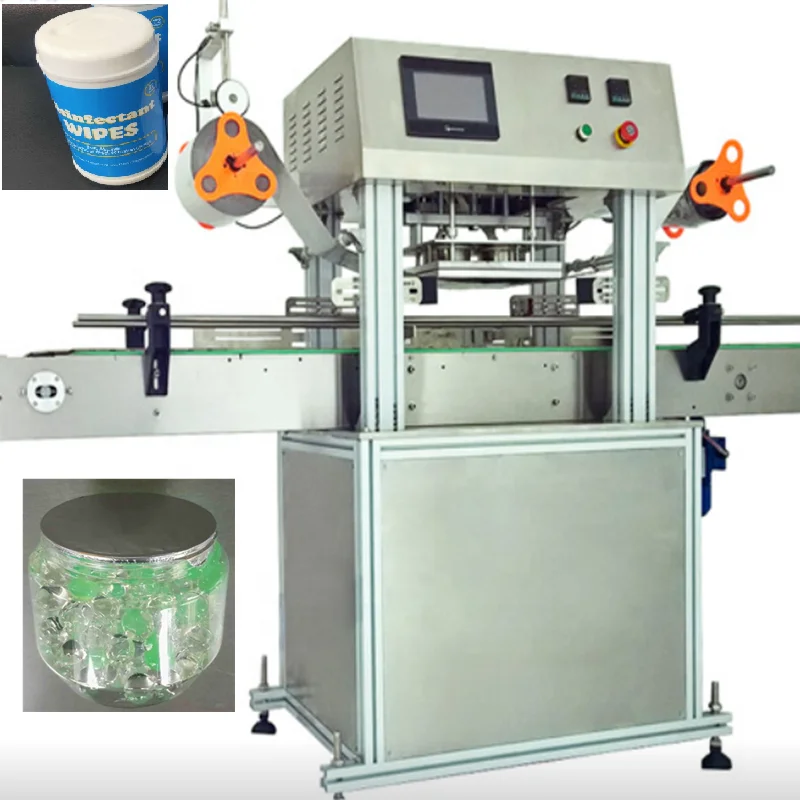 Good quality automatic 4 heads wet tissue bucket heat press sealing machine hot sealer machine with aluminum foil film roll