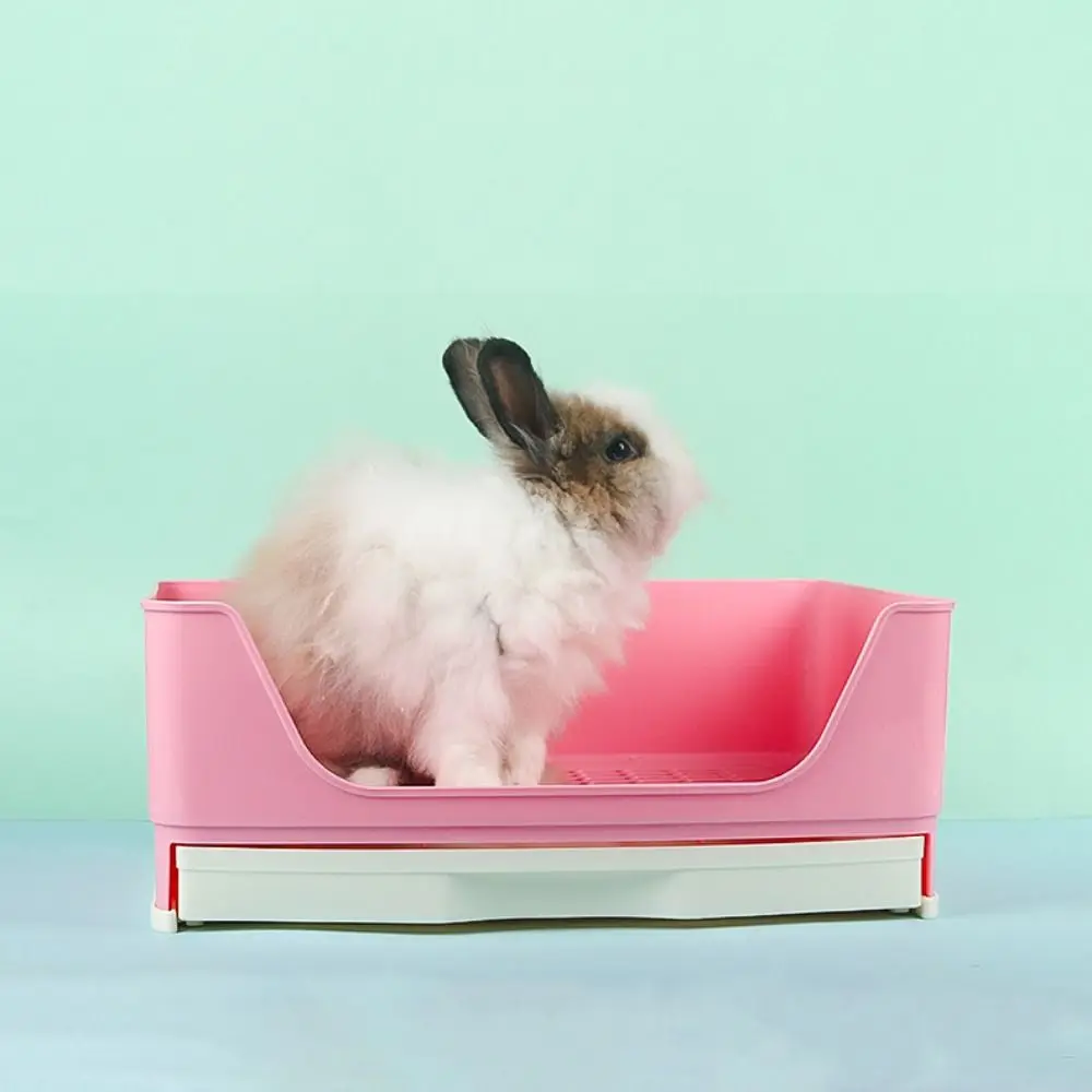 Large Space Rabbit Litter Box with Drawer Removable Rectangular Rabbit Corner Toilet Box Plastic Pet Toilet Training Pad