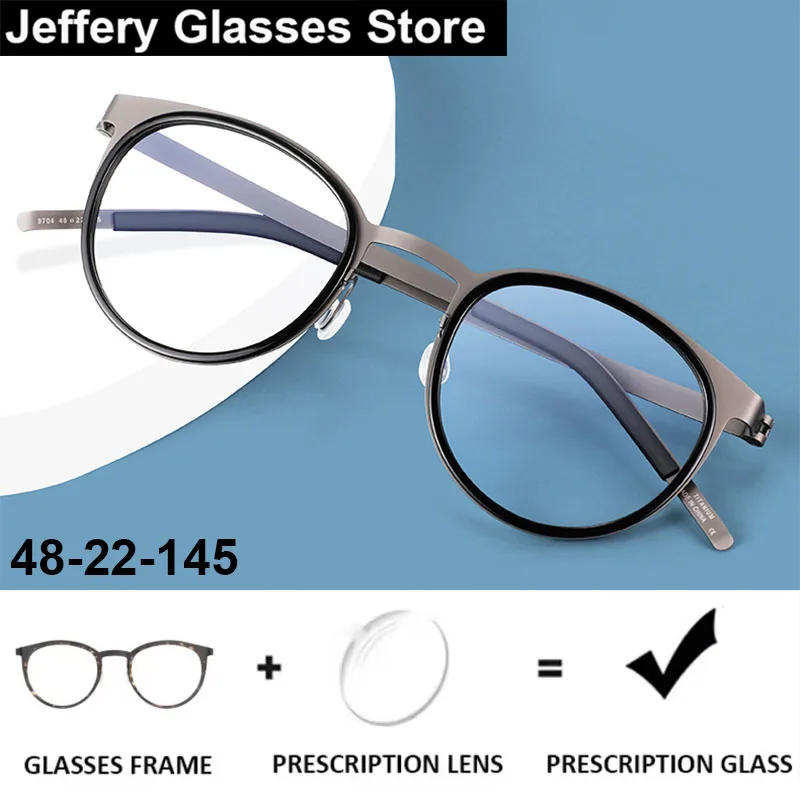 

Denmark Vintage Men Round Prescription Glasses Frame 9704 Women Titanium Ultralight Optical Myopia Progressive Eyeglasses Lens