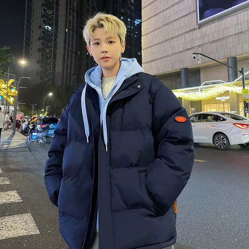 Winter New Fashion Men;s Solid Color Simple Basic Casual Trendy Daily Spliced Hooded Quilted Coats Male Clothes Parkas Clothes