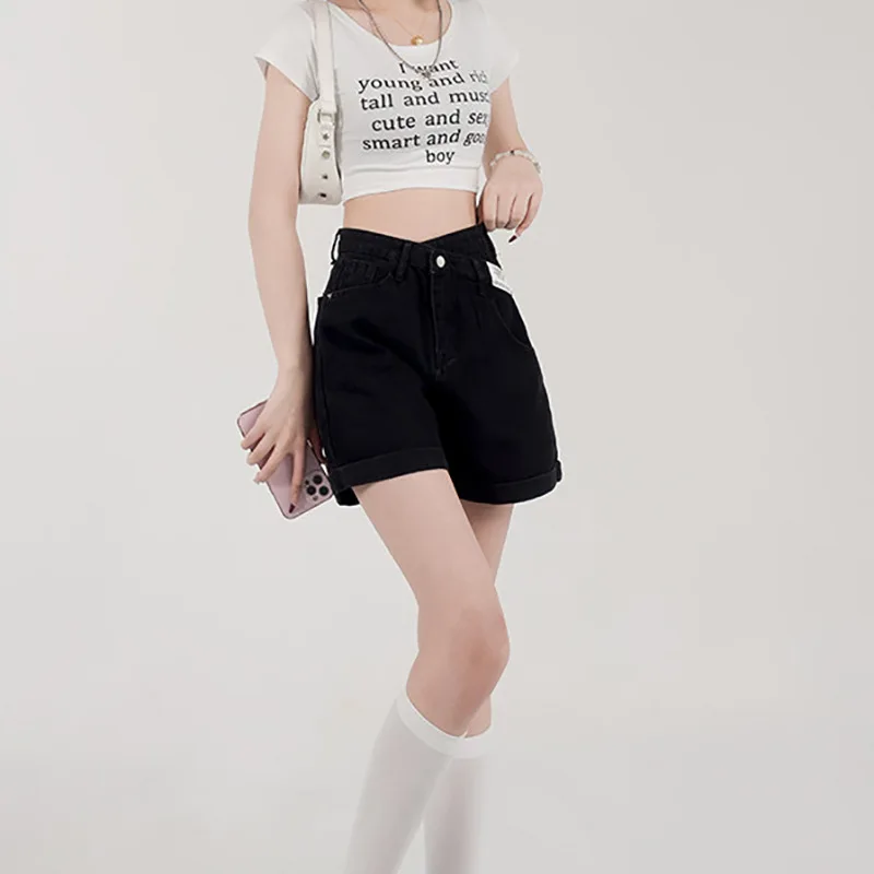 

Тонкие джинсовые шорты с высокой талией, женские весенне-летние новые стильные свободные джинсы для похудения, модные декоративные происхождения, Китай