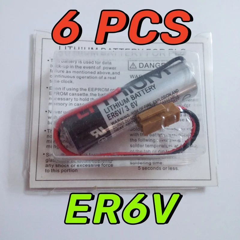 

6 шт., 100% оригинальный новый аккумулятор PLC ER6V AA 14500 3,6 в 2000 мАч с коричневым разъемом