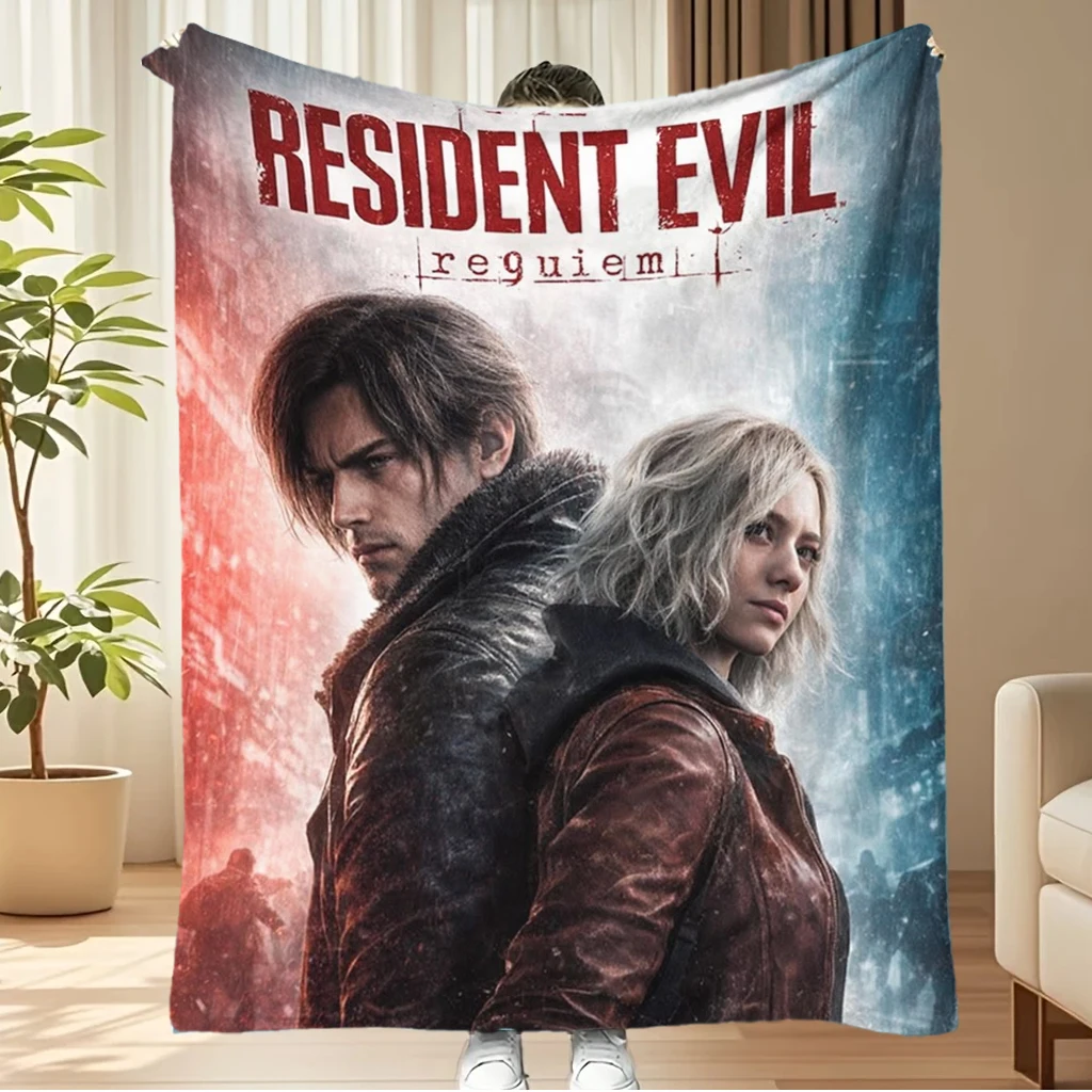 1pc Resident Evil: Requiem Throw Blanket, Leon & Rebecca Horror Game Flannel Blanket, Soft Cozy Gamer Bedding, Resident Evil Fan