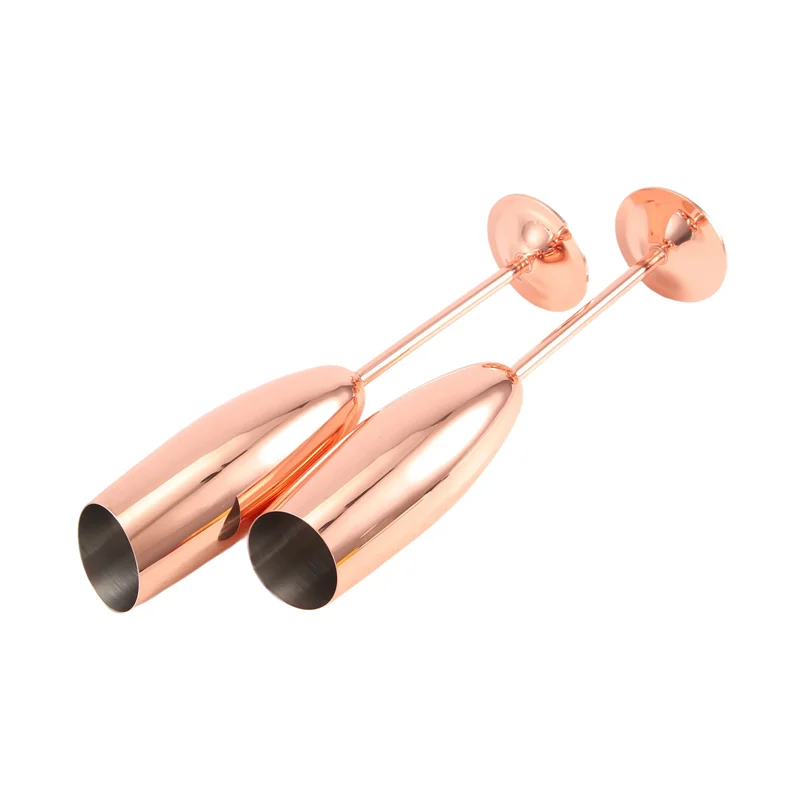 ABXF-مجموعة من 2 كؤوس مزامير نبيذ الشمبانيا المصنوعة من الفولاذ المقاوم للصدأ باللون الذهبي الوردي غير قابلة للكسر ومقاومة للكسر