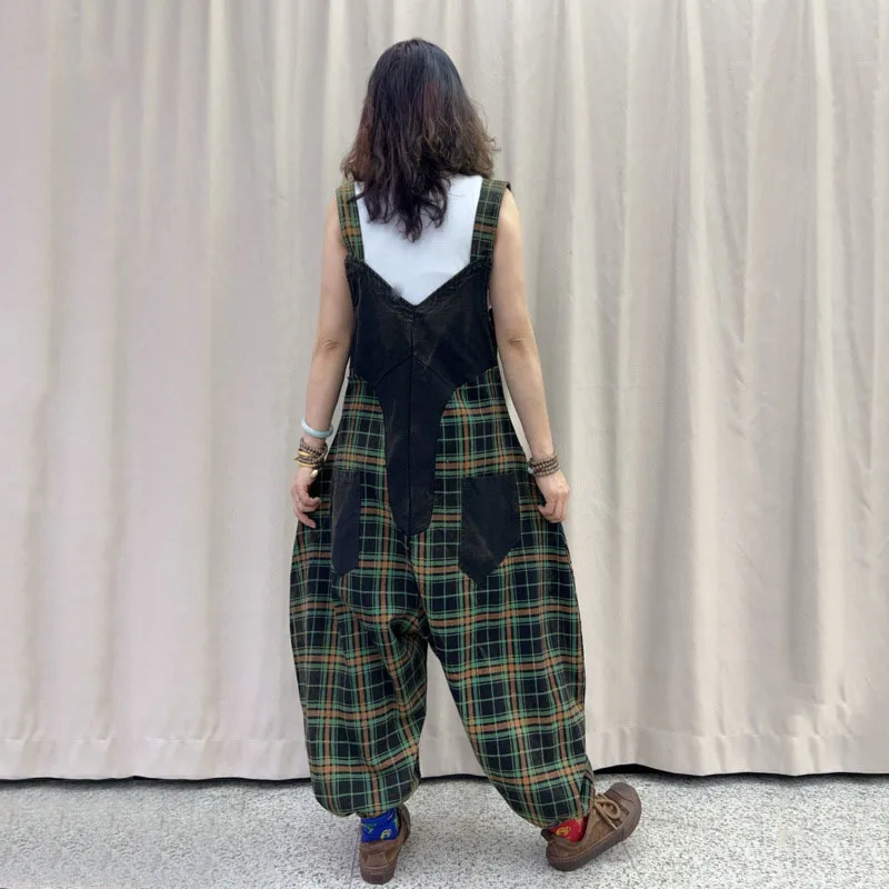 ANJY Autunno Nuove Donne Casual Marea Plaid Monopetto Giacca di Jeans Elegante Streetwear Y2K Tasca di Colore a Contrasto Tuta A8521